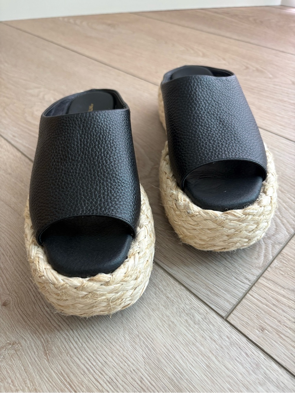 INTENTIONALLY BLANK Black Leather Platform Espadrille Mule